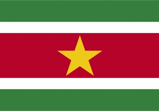 Vlag van Suriname met groene banen, witte strepen, rode baan en gele ster